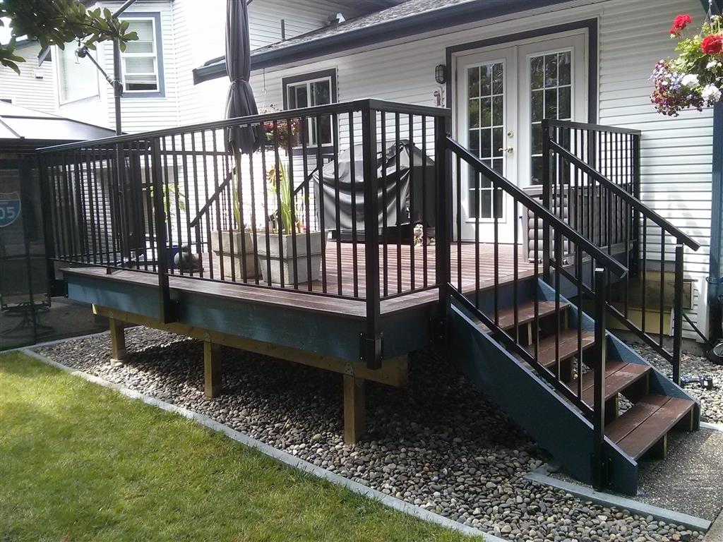 Black aluminum railings.